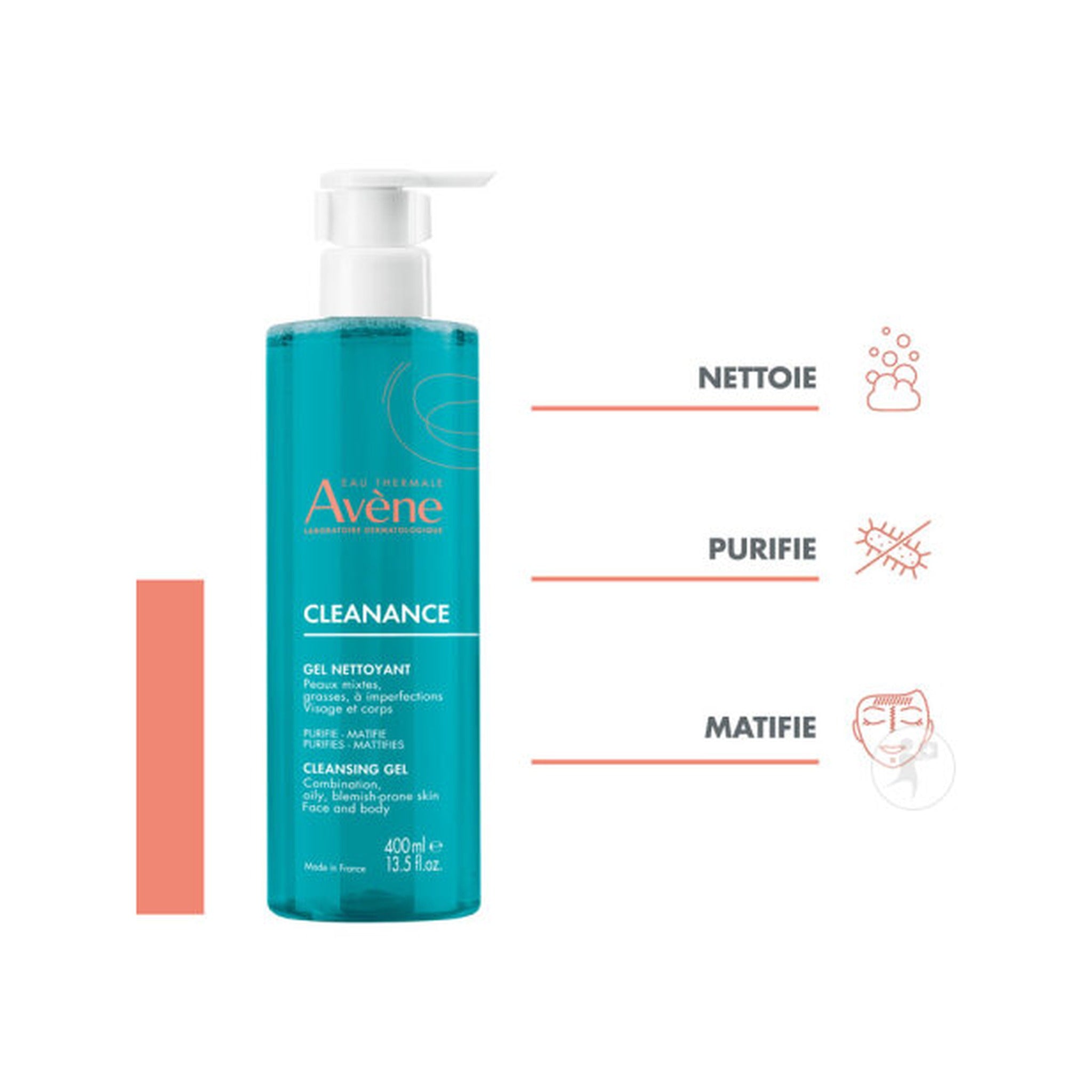 Avène Cleanance Gel Nettoyant Matifiant Purifiant Peau Grasse 400ml