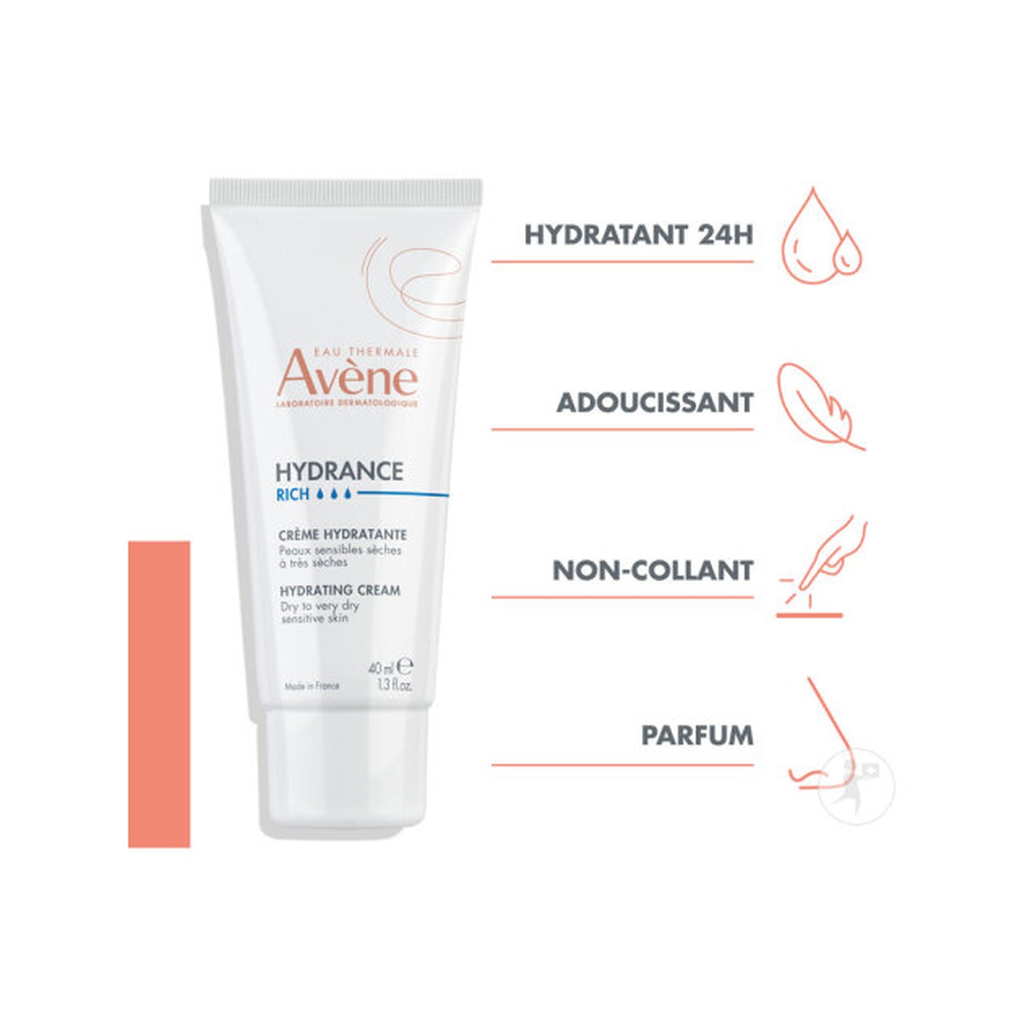 Avène Hydrance Riche Crème Hydratante Peau Sensible Sèche À Très Sèche 40ml