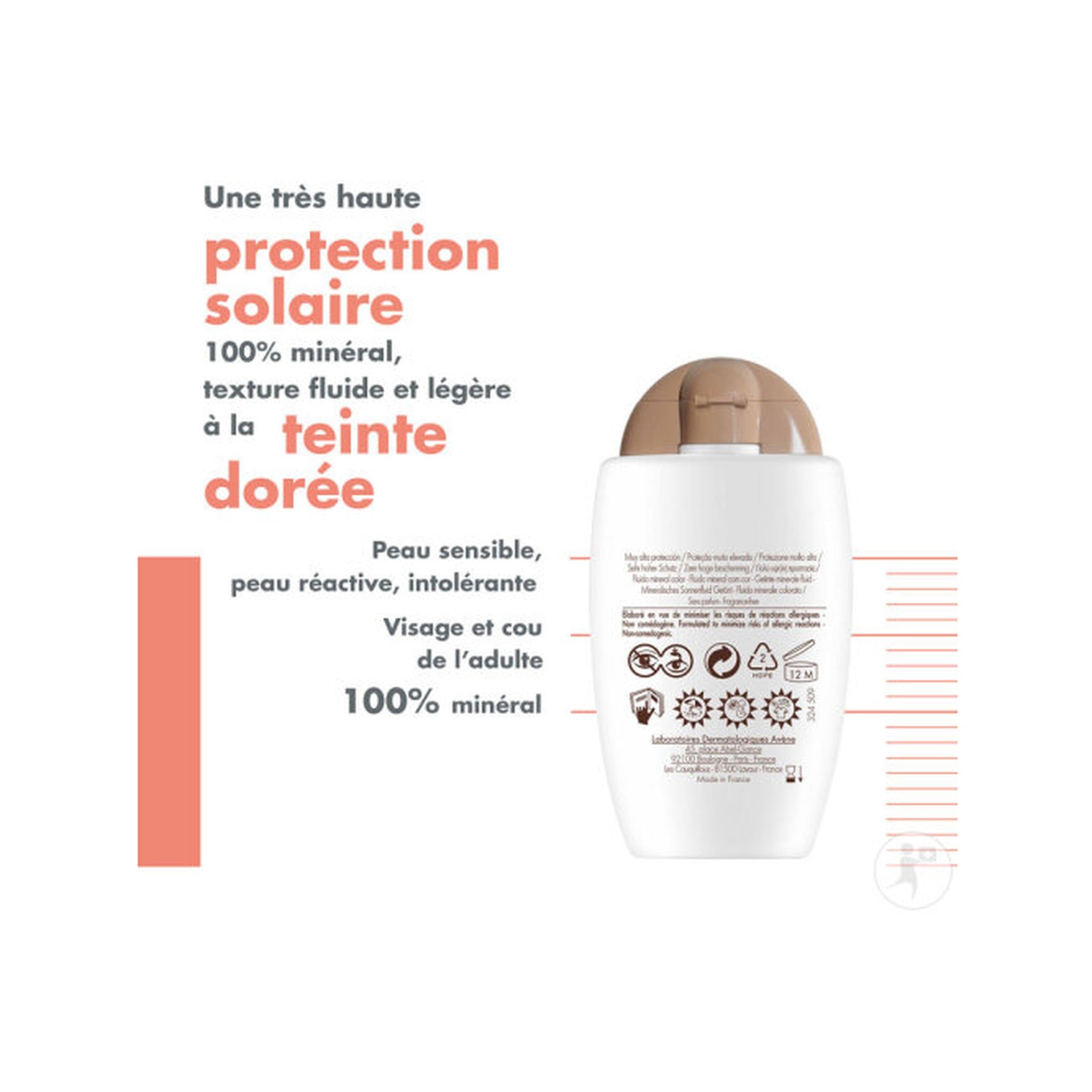 Avène Solaire IP50+ Fluide Minéral Teinté Très Haute Protection Peau Sensible Intolérante 40ml