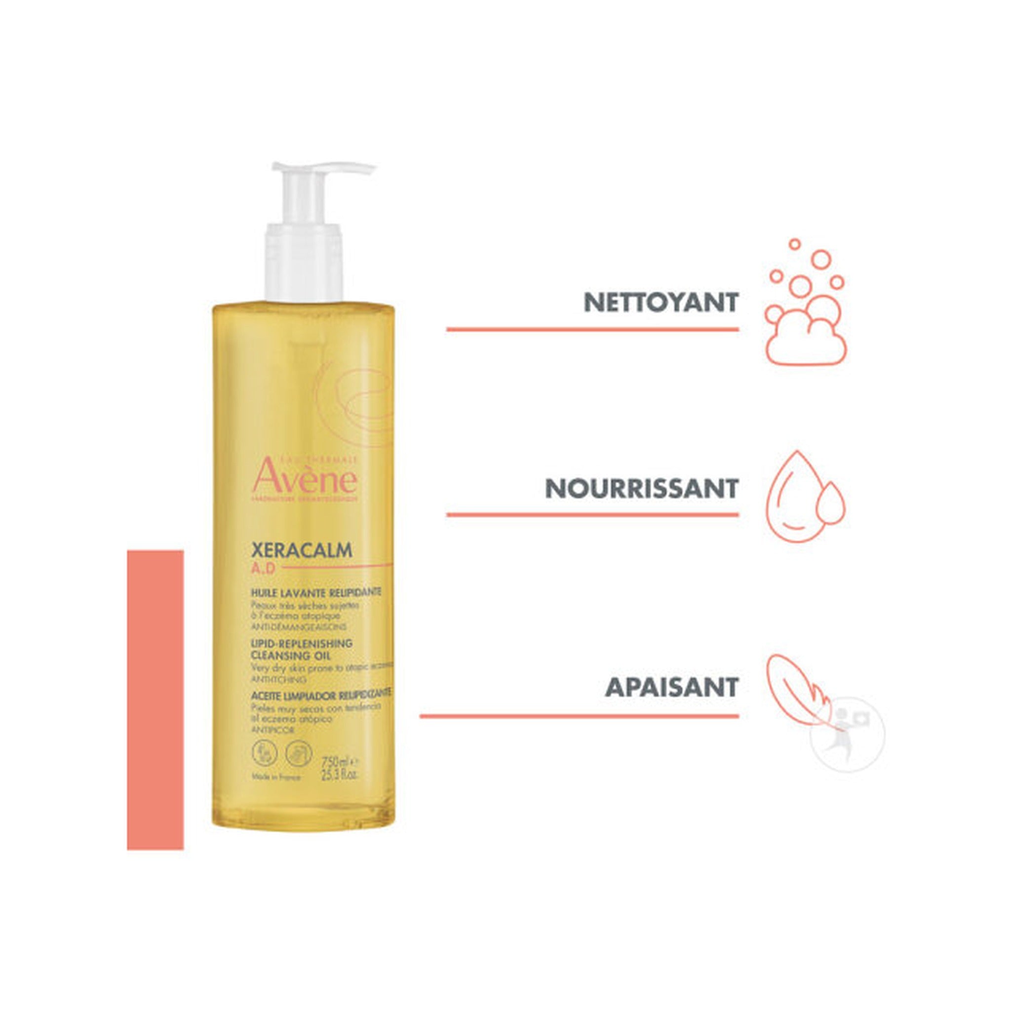 Avène Xeracalm A.D Huile Lavante Relipidante Peau Très Sèche Eczéma Atopique/Démangeaisons 750ml