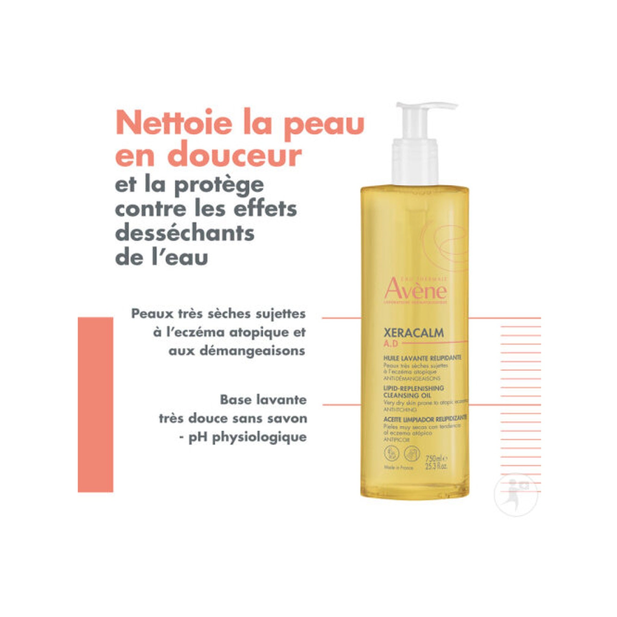 Avène Xeracalm A.D Huile Lavante Relipidante Peau Très Sèche Eczéma Atopique/Démangeaisons 750ml