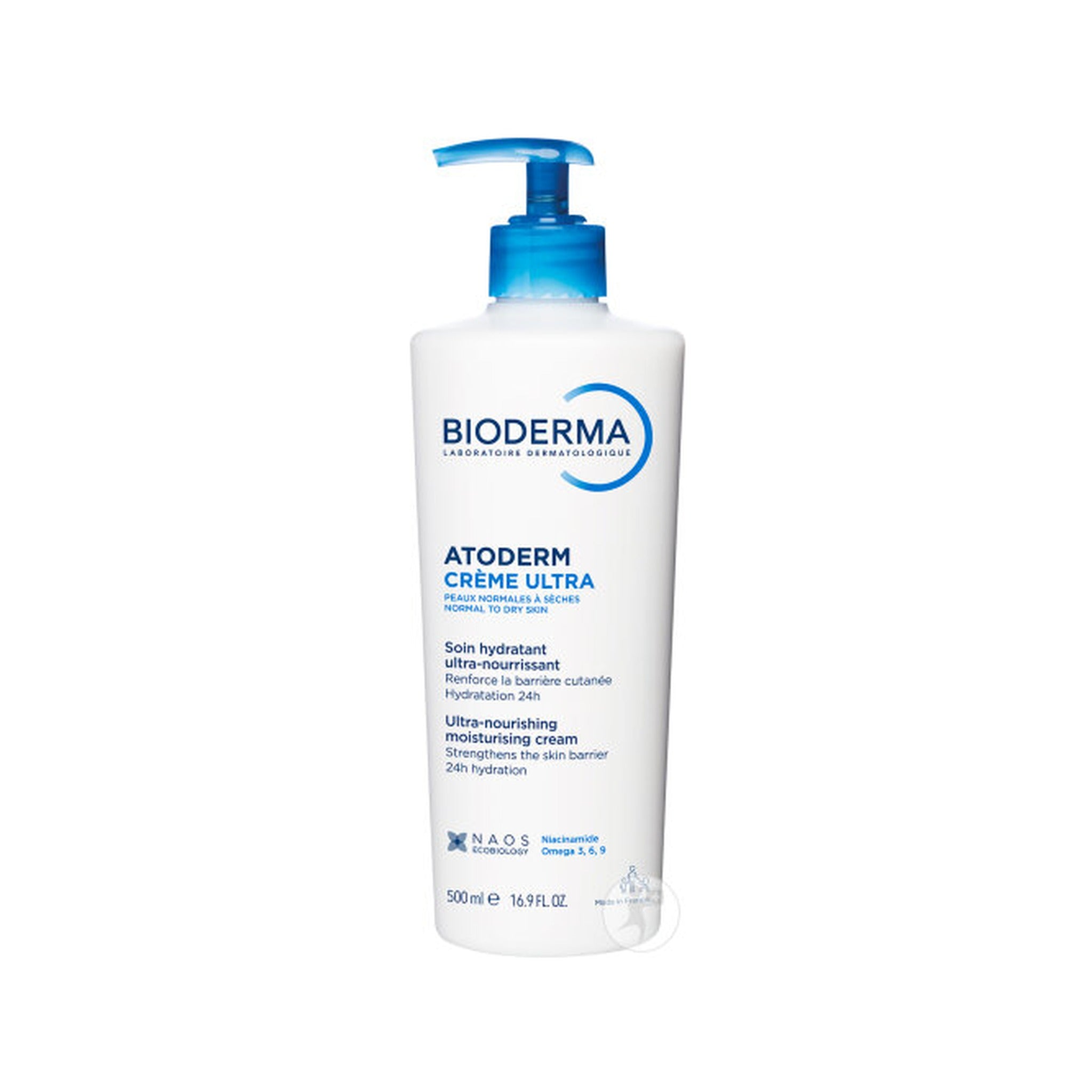 Bioderma Atoderm Crème Ultra-Nourrissante Sans Parfum Peaux Sèches Sensibles Flacon Pompe 500ml
