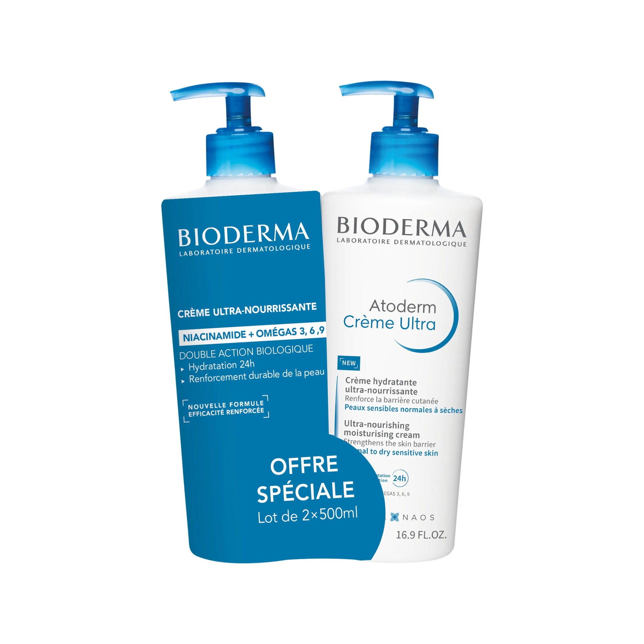 Bioderma Atoderm Crème Ultra-Nourrissante Sans Parfum Peaux Sèches Sensibles Flacon Pompe 500ml