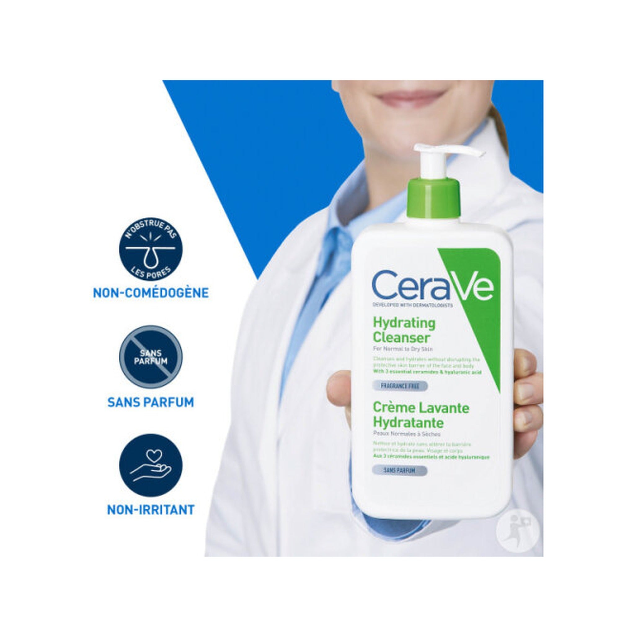 CeraVe Crème Lavante Hydratante Pour Peaux Normales À Sèches Sans Parfum Flacon Pompe 236ml