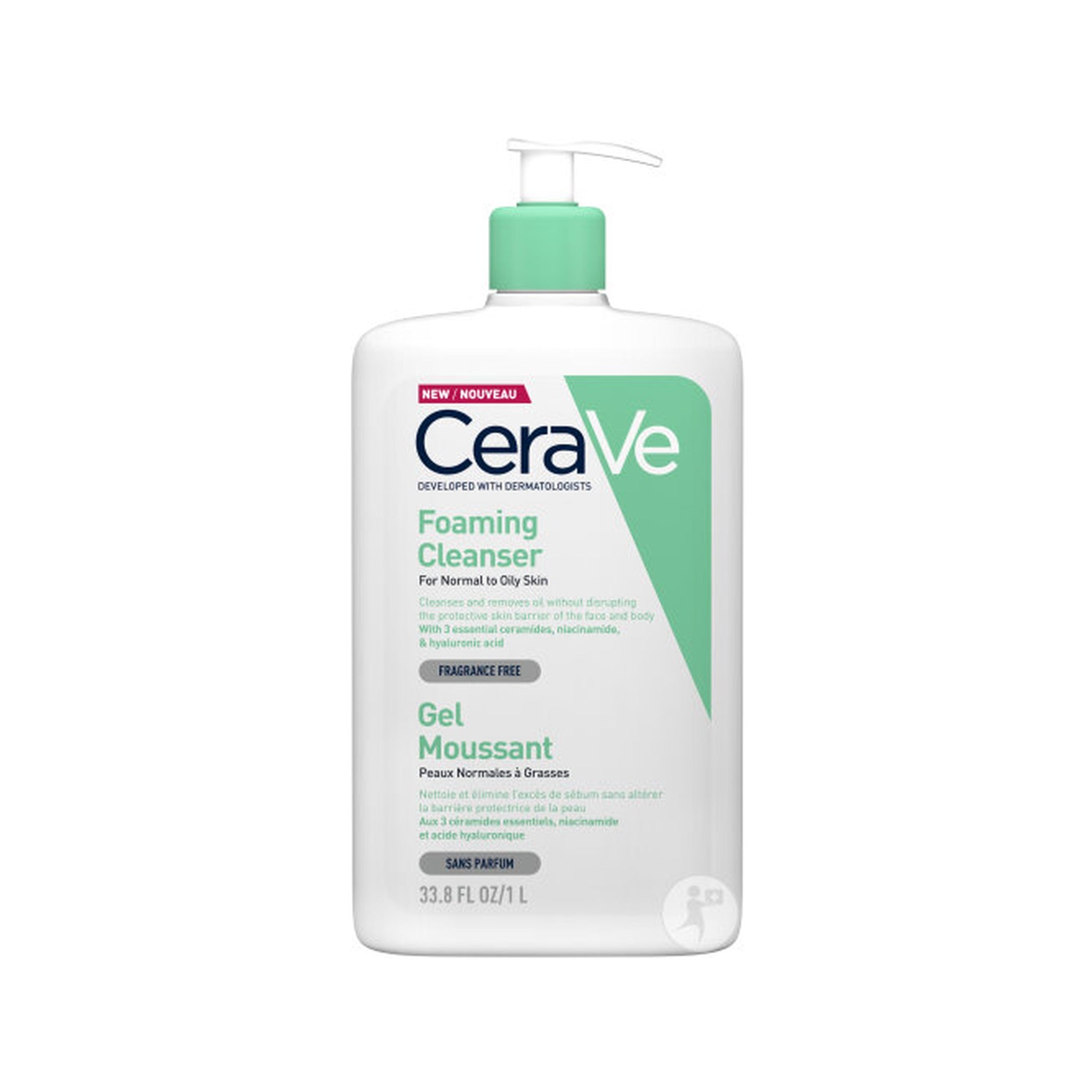 Cerave Gel Moussant Peaux Normales À Grasses Sans Parfum Flacon Pompe 1l