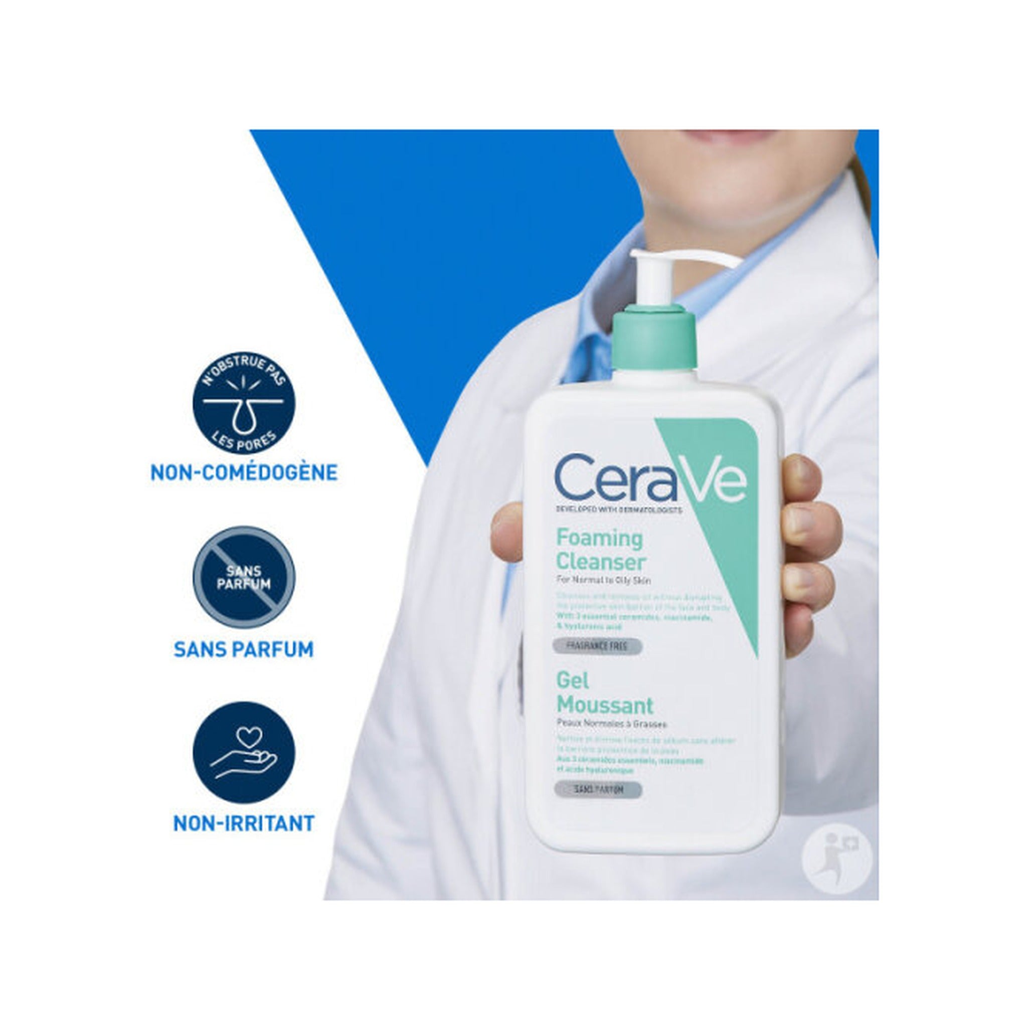 Cerave Gel Moussant Peaux Normales À Grasses Sans Parfum Flacon Pompe 1l