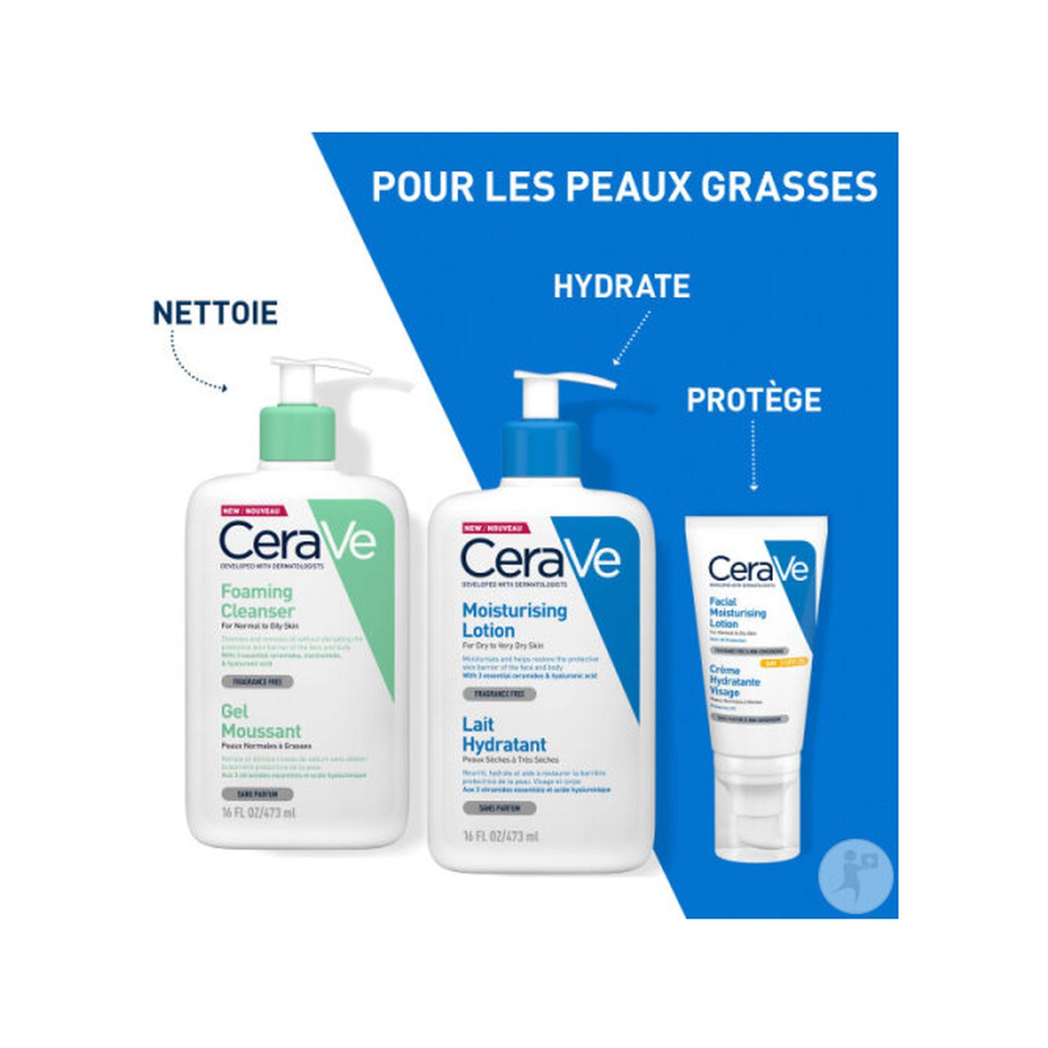 CeraVe Gel Nettoyant Moussant Peaux Normales À Grasses Flacon Pompe 236ml