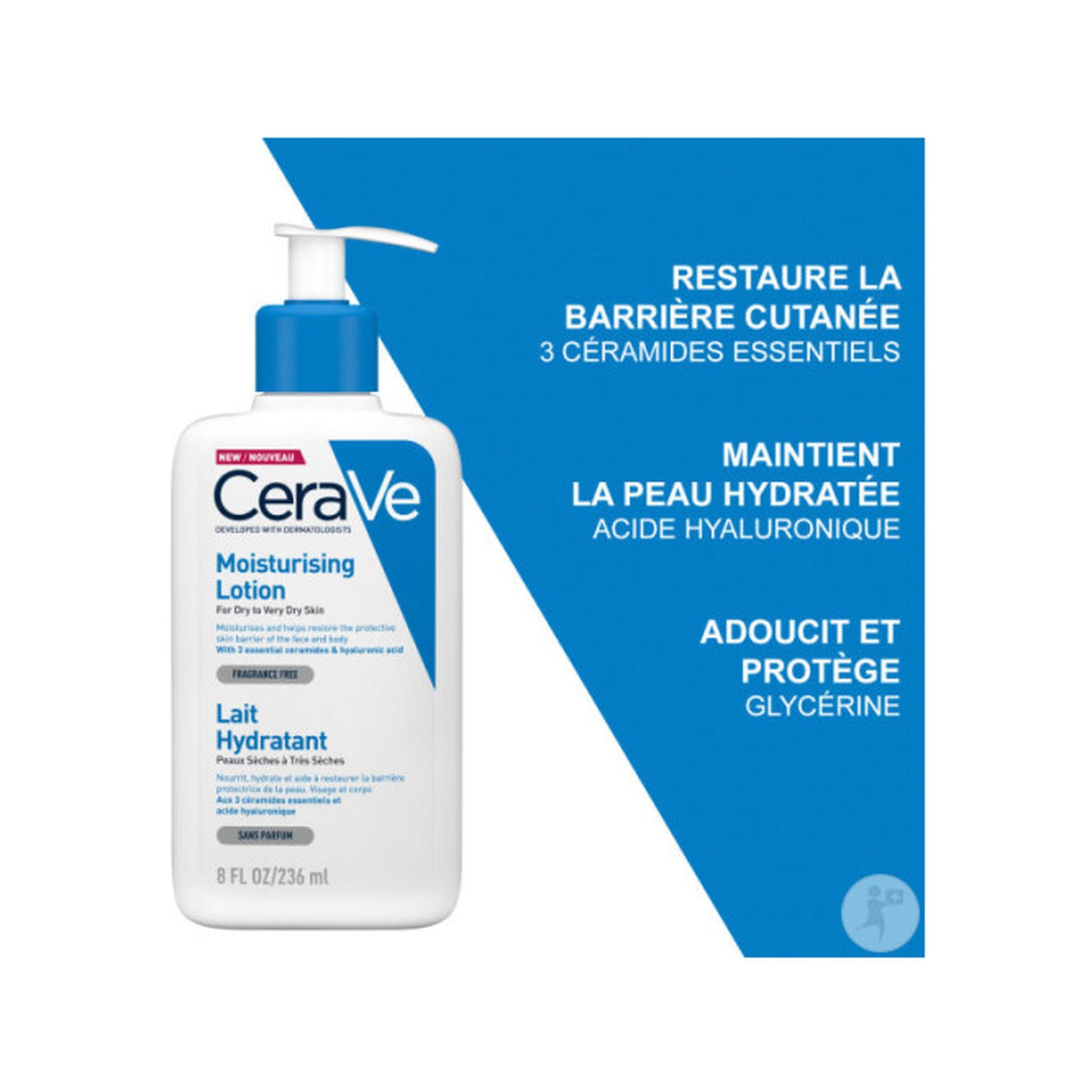 CeraVe Lait Hydratant Pour Peaux Sèches À Très Sèches Sans Parfum Flacon Pompe 236ml