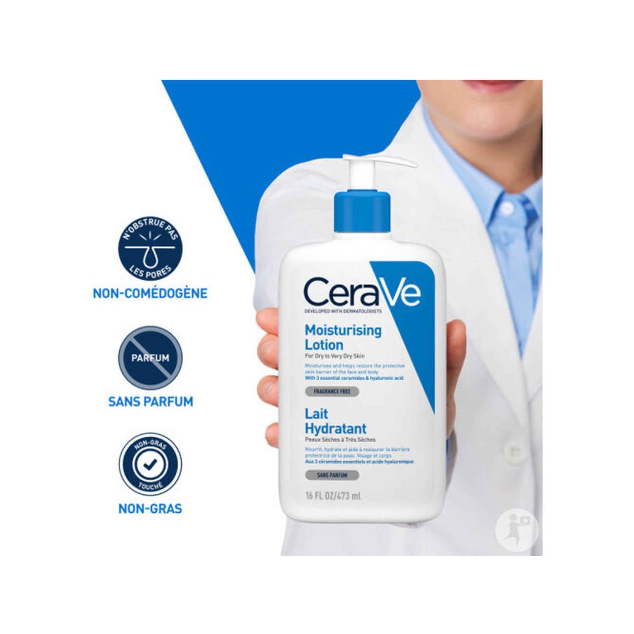 CeraVe Lait Hydratant Pour Peaux Sèches À Très Sèches Sans Parfum Flacon Pompe 473ml