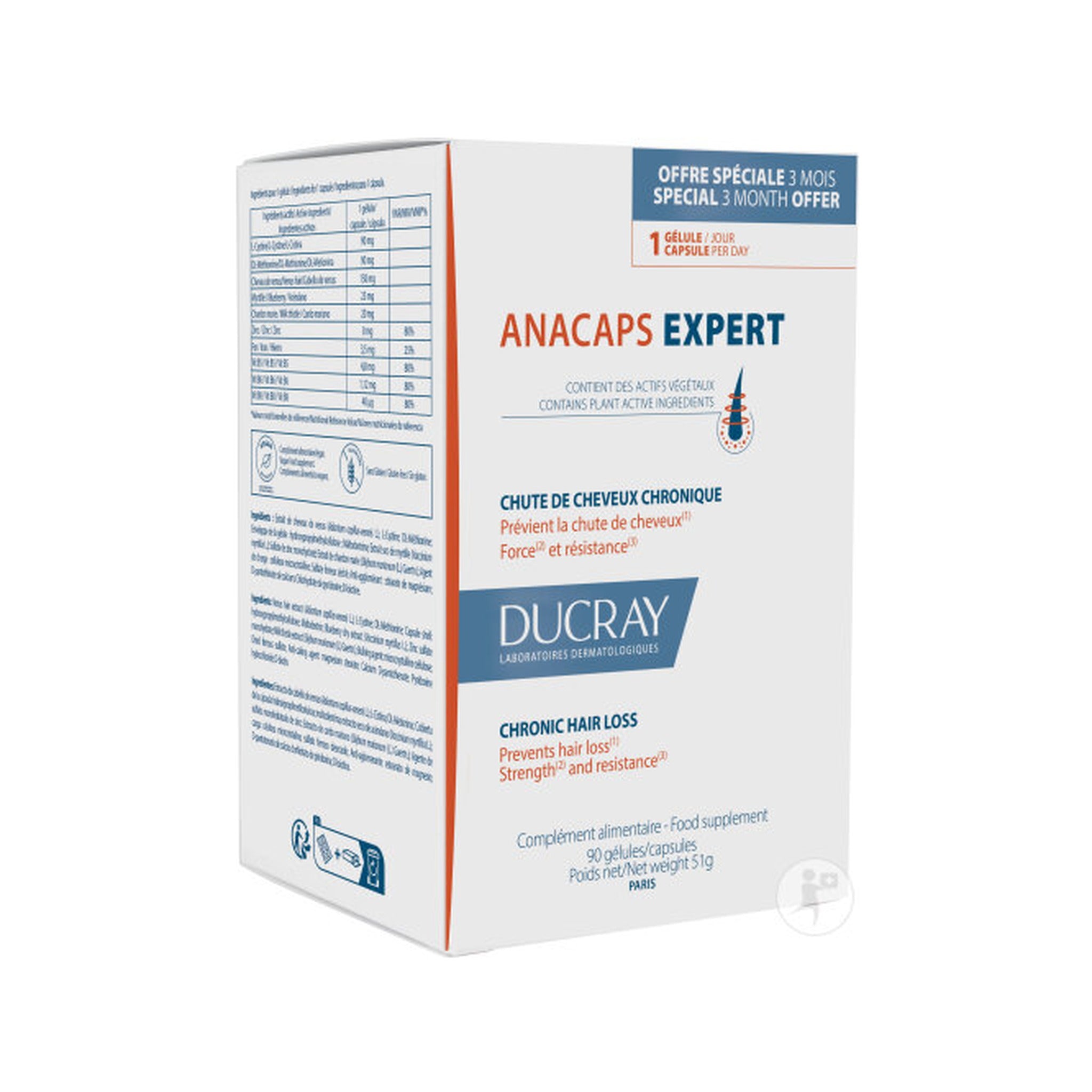 Ducray Anacaps Expert Antichute Progressive Chute De Cheveux Chronique 90 Gélules