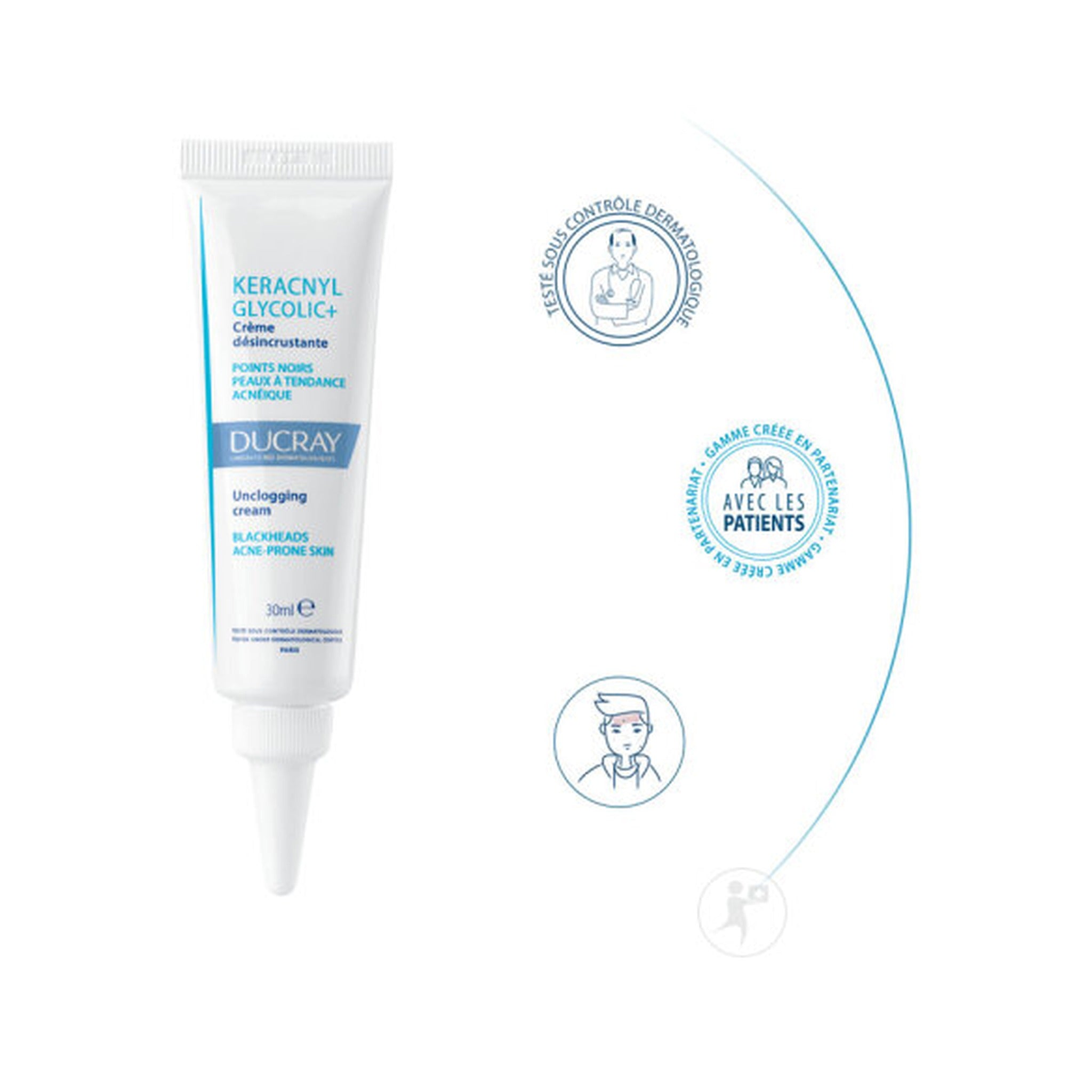 Ducray Keracnyl Glycolic+ Crème Désincrustante Peau À Tendance Acnéique Points Noirs 30ml