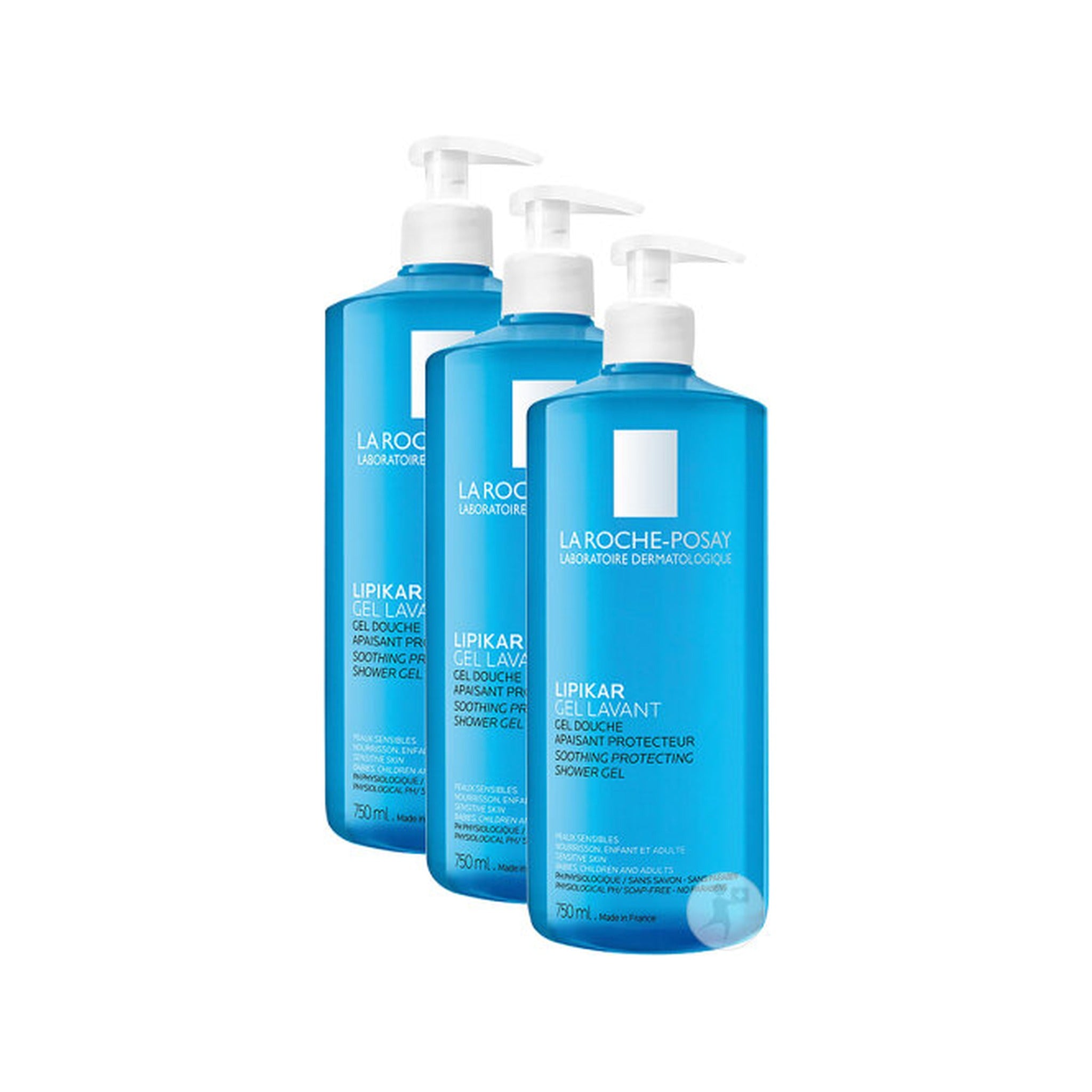 Pack de 3 La Roche-Posay Lipikar Gel Lavant Peau Sensible Flacon Pompe 750ml