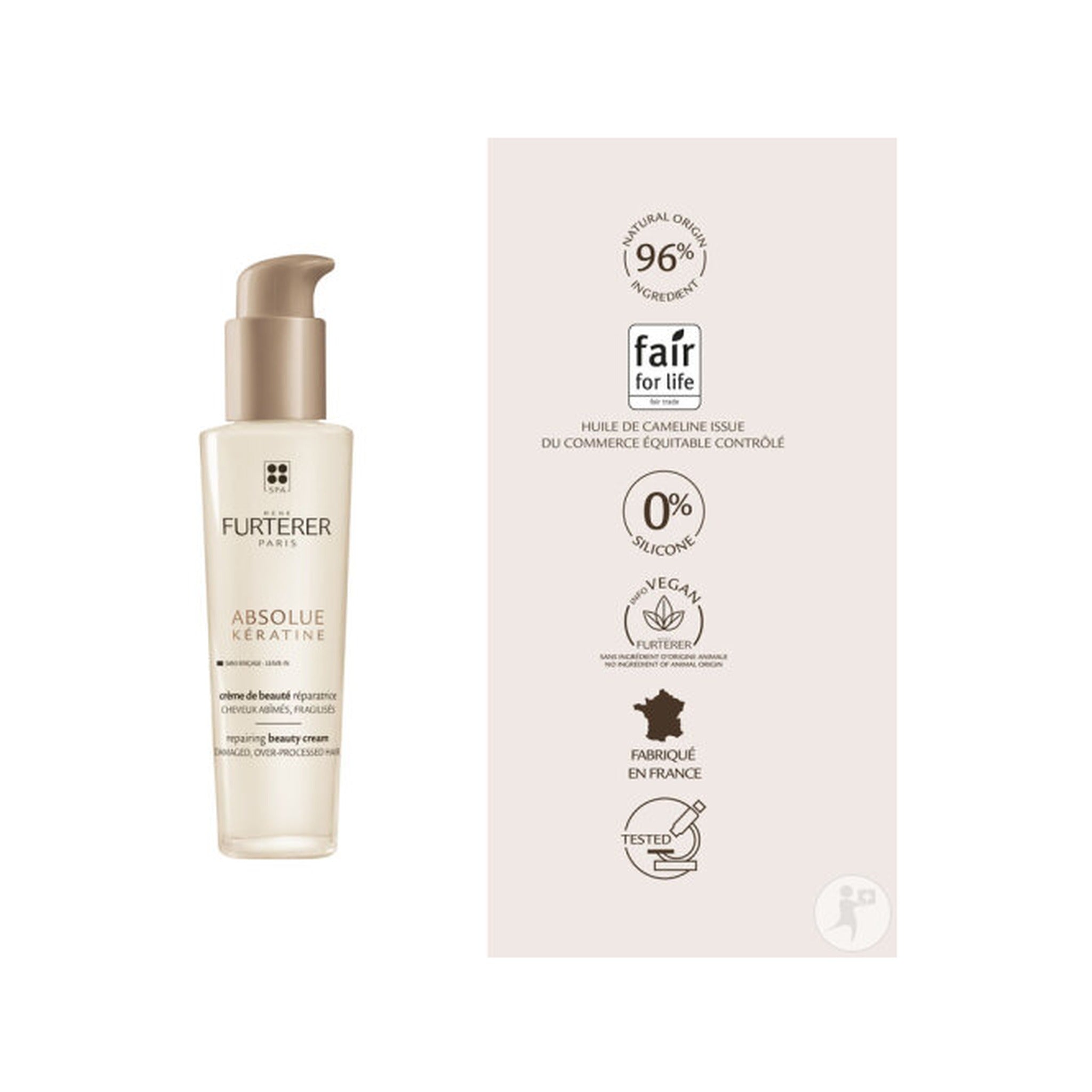 René Furterer Absolue Kératine Crème Beauté Réparatrice Cheveux Abîmés Fragilisés Sans Rinçage 100ml