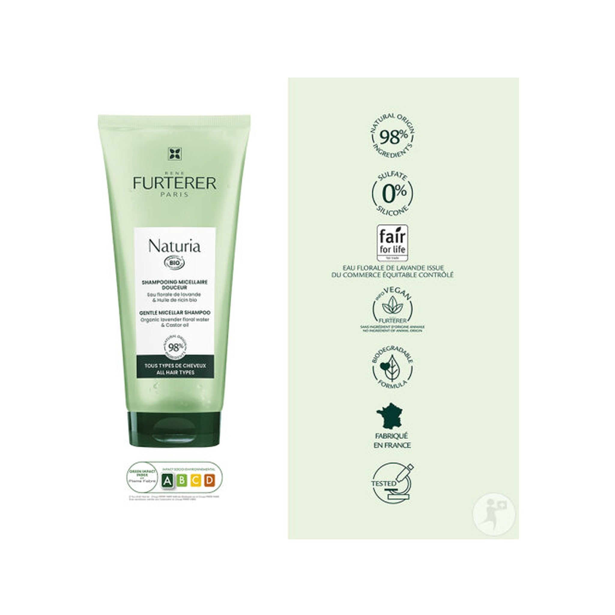 René Furterer Naturia Shampoing Micellaire Douceur Extra-Doux Tous Types De Cheveux Recharge 400ml