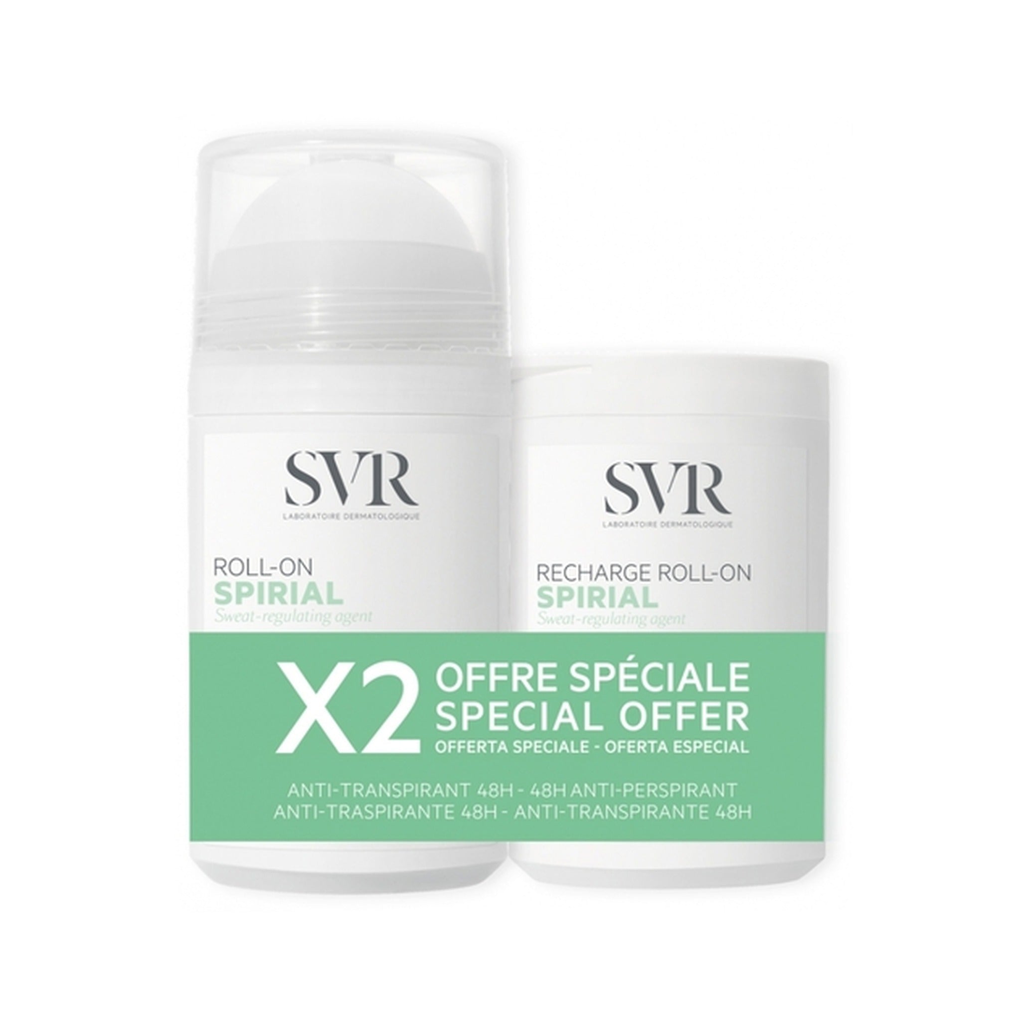 SVR Spirial Déodorant Anti-Transpirant 48h Sans Alcool Peaux Sensibles Roll-On Promo 2x50ml