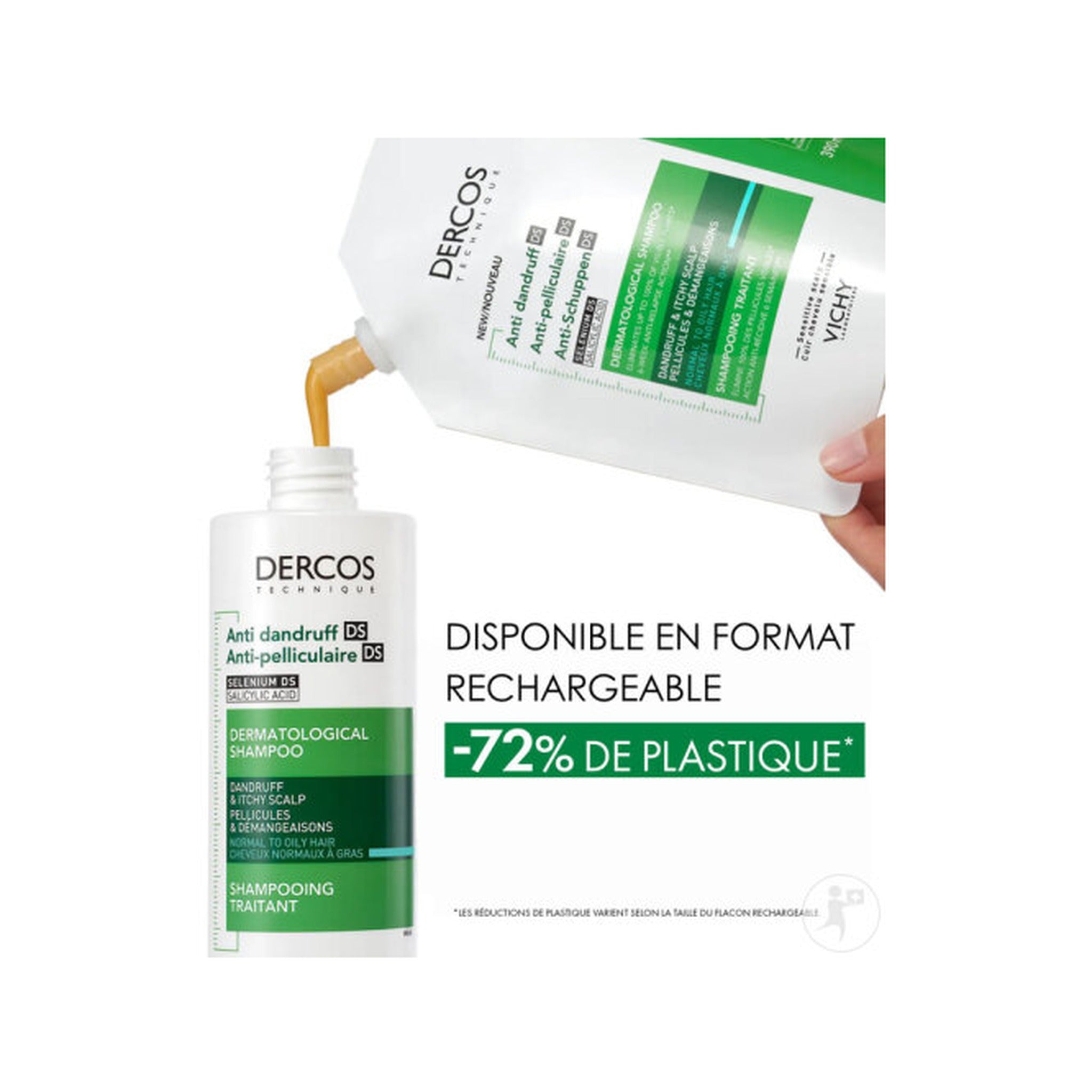 Vichy Dercos Shampoing Anti-Pelliculaire Cheveux Normaux à Gras Flacon-Pompe 390ml