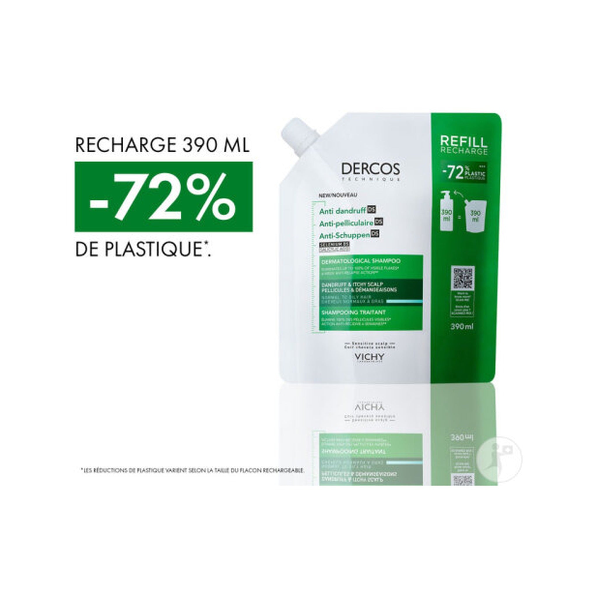 Vichy Dercos Shampoing Antipelliculaire Cheveux Normaux À Gras Recharge 390ml