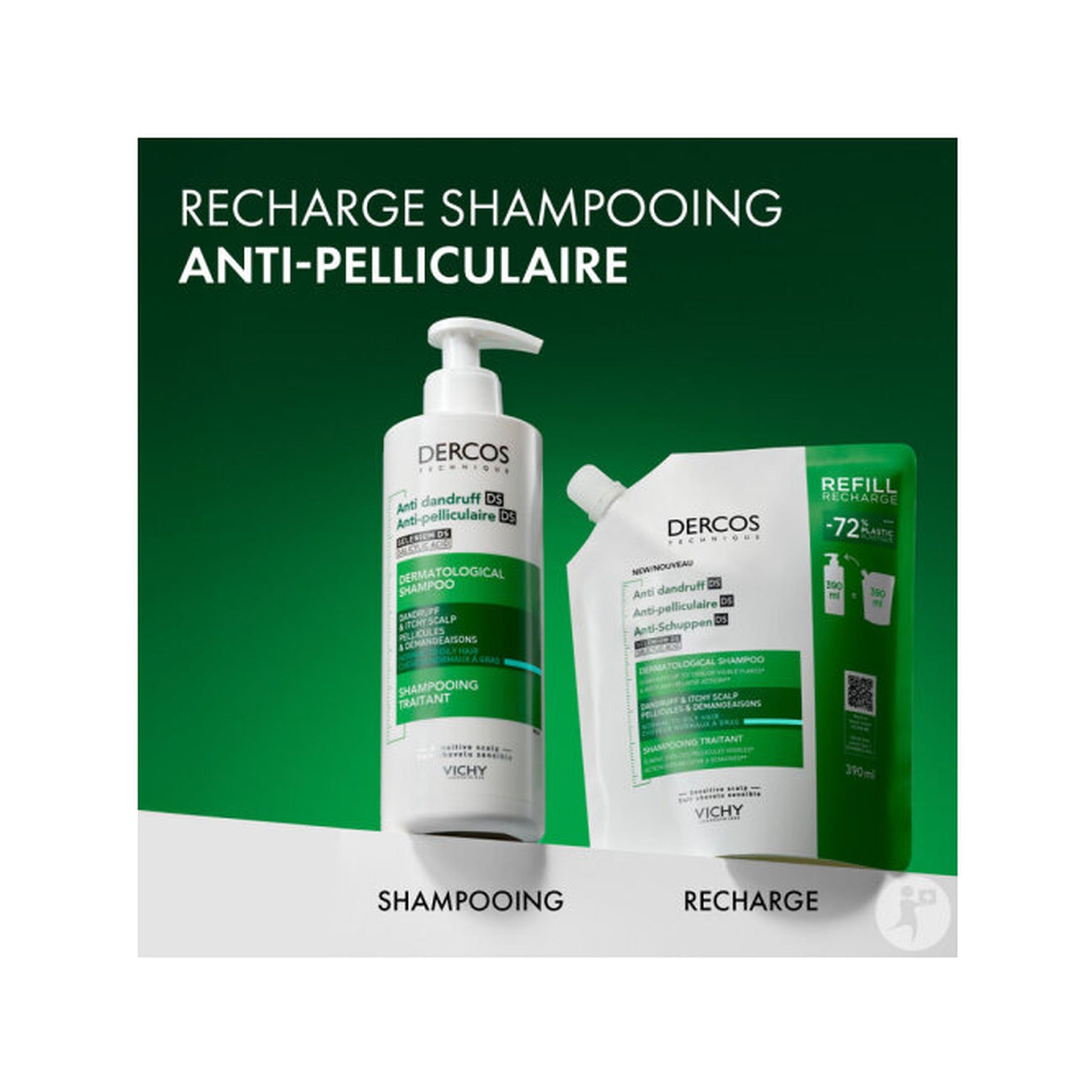 Vichy Dercos Shampoing Antipelliculaire Cheveux Normaux À Gras Recharge 390ml